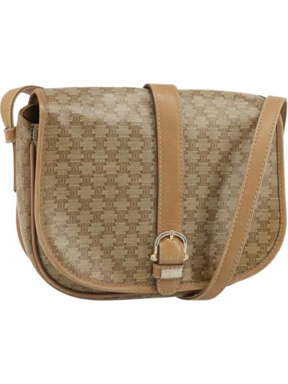 CELINE Macadam Canvas Shoulder Bag PVC Beige Gold